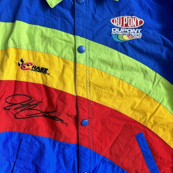 CHASE AUTHENTICS Rainbow NASCAR Jacket Jeff Gordon Windbreaker youth S 8-10 - Picture 8 of 11